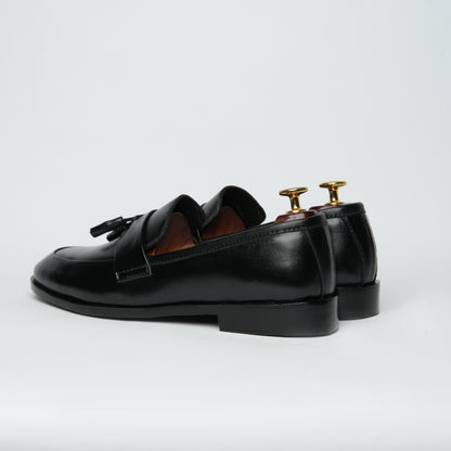 Black Leather Tassel Moccasin